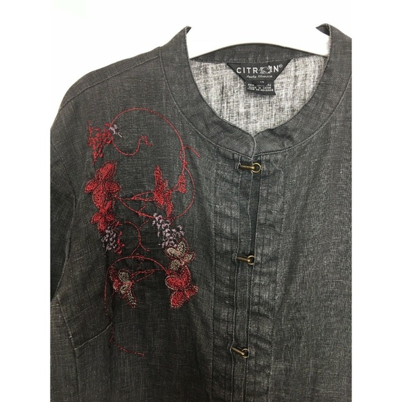 Citron Charcoal Blouse with Red Embroidery - Picture 4 of 5